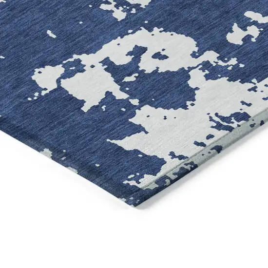 Navy Blue And Ivory Abstract Washable Indoor Outdoor Area Rug Photo 4