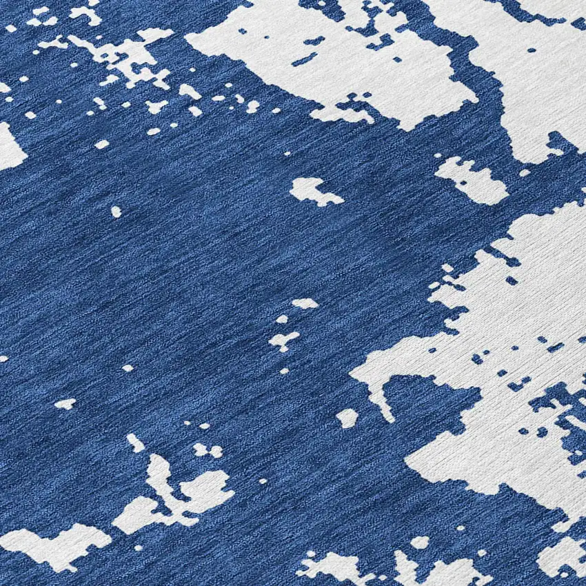 Navy Blue And Ivory Abstract Washable Indoor Outdoor Area Rug Photo 9