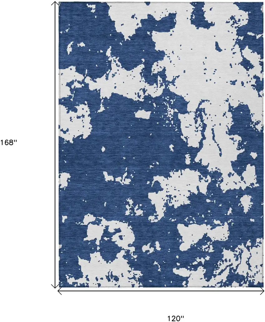Navy Blue And Ivory Abstract Washable Indoor Outdoor Area Rug Photo 3