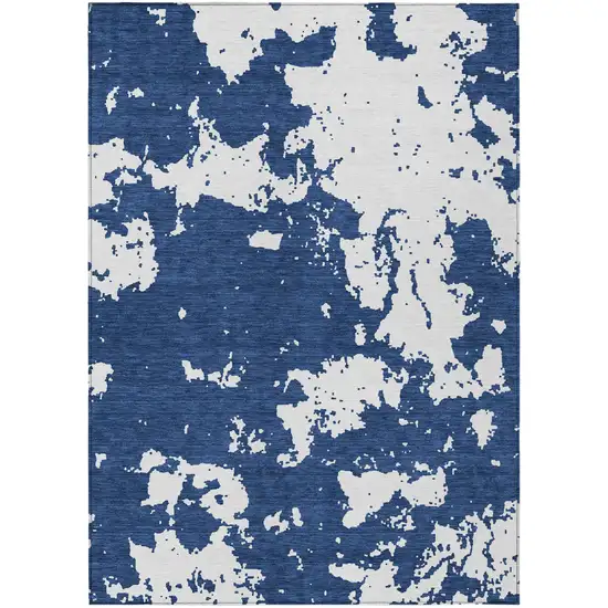 Navy Blue And Ivory Abstract Washable Indoor Outdoor Area Rug Photo 2