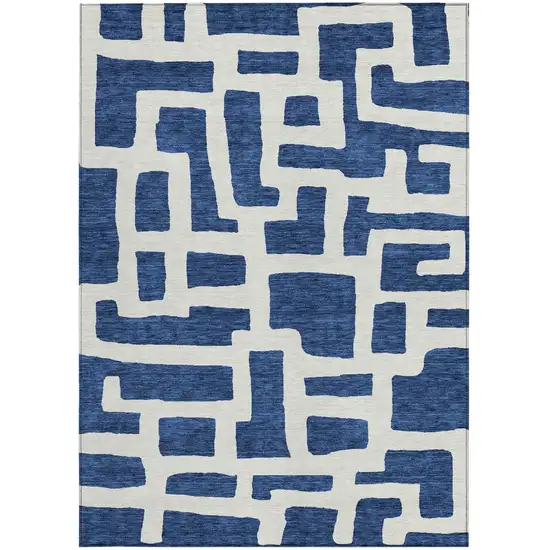 Navy Blue And Ivory Abstract Washable Indoor Outdoor Area Rug Photo 6