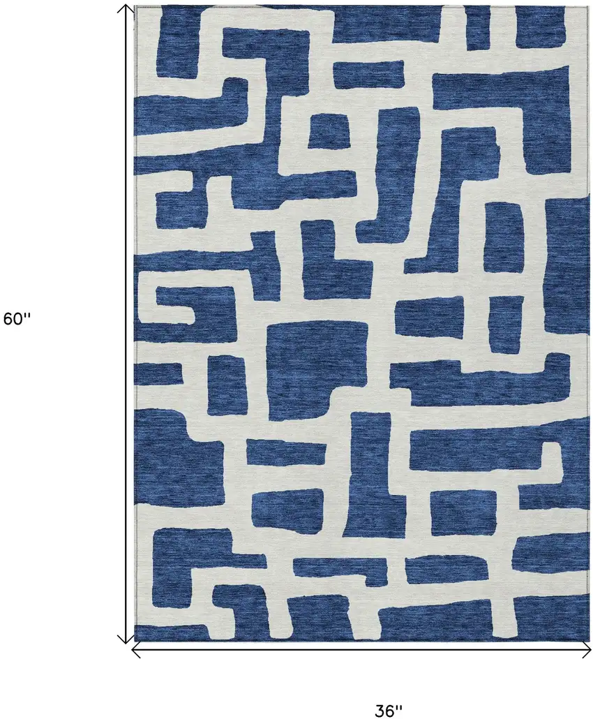 Navy Blue And Ivory Abstract Washable Indoor Outdoor Area Rug Photo 3