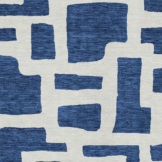 Navy Blue And Ivory Abstract Washable Indoor Outdoor Area Rug Photo 6