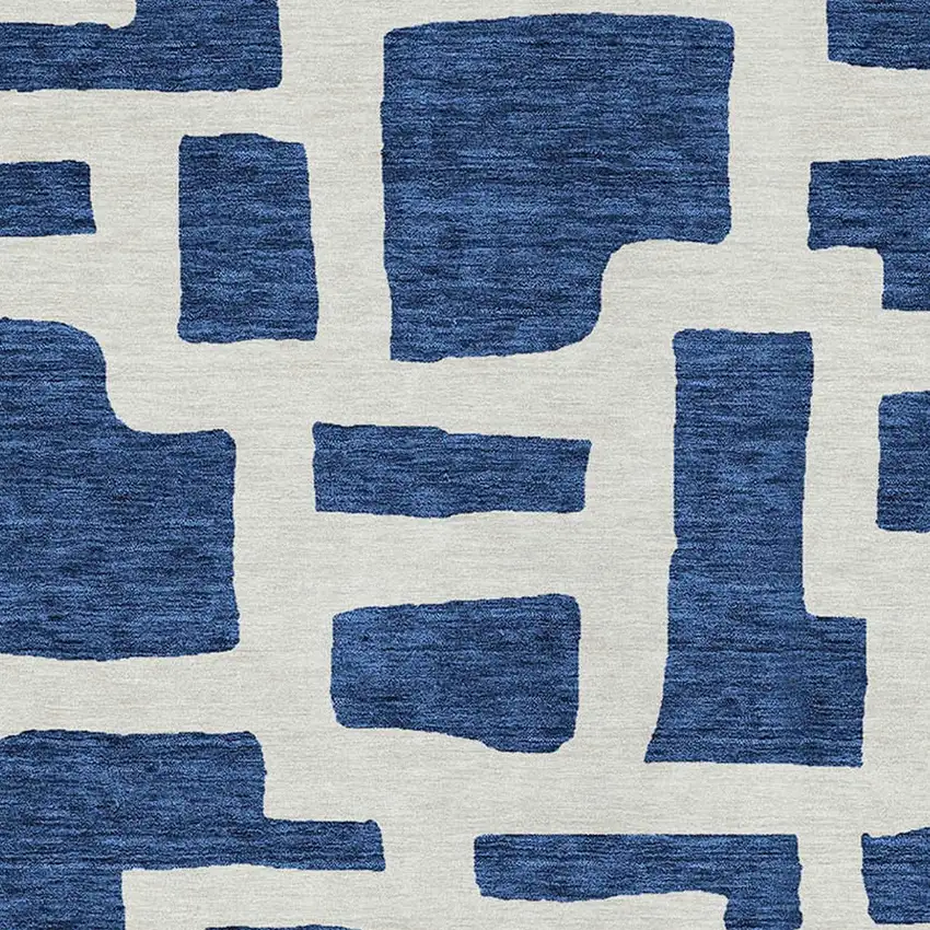 Navy Blue And Ivory Abstract Washable Indoor Outdoor Area Rug Photo 6