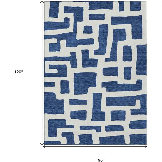 Navy Blue And Ivory Abstract Washable Indoor Outdoor Area Rug Photo 3