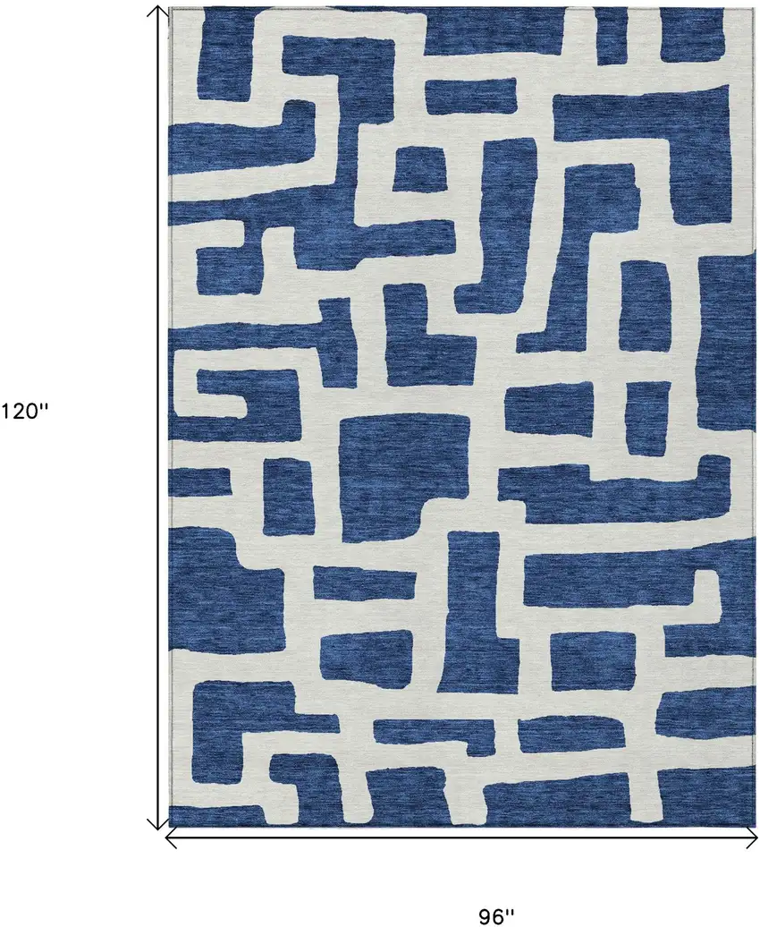 Navy Blue And Ivory Abstract Washable Indoor Outdoor Area Rug Photo 3