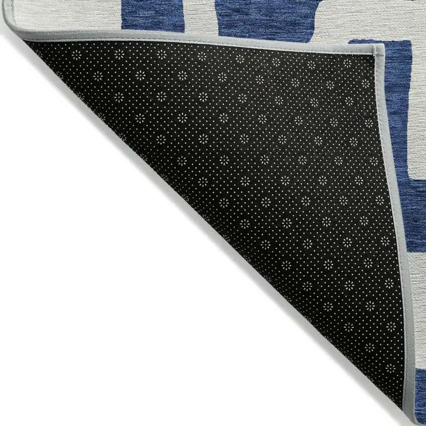 Navy Blue And Ivory Abstract Washable Indoor Outdoor Area Rug Photo 5