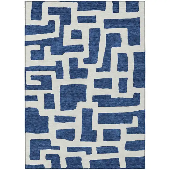 Navy Blue And Ivory Abstract Washable Indoor Outdoor Area Rug Photo 2