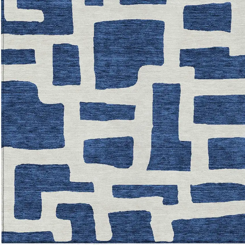 Navy Blue And Ivory Abstract Washable Indoor Outdoor Area Rug Photo 6