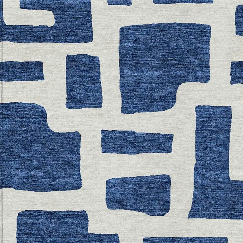 Navy Blue And Ivory Abstract Washable Indoor Outdoor Area Rug Photo 5