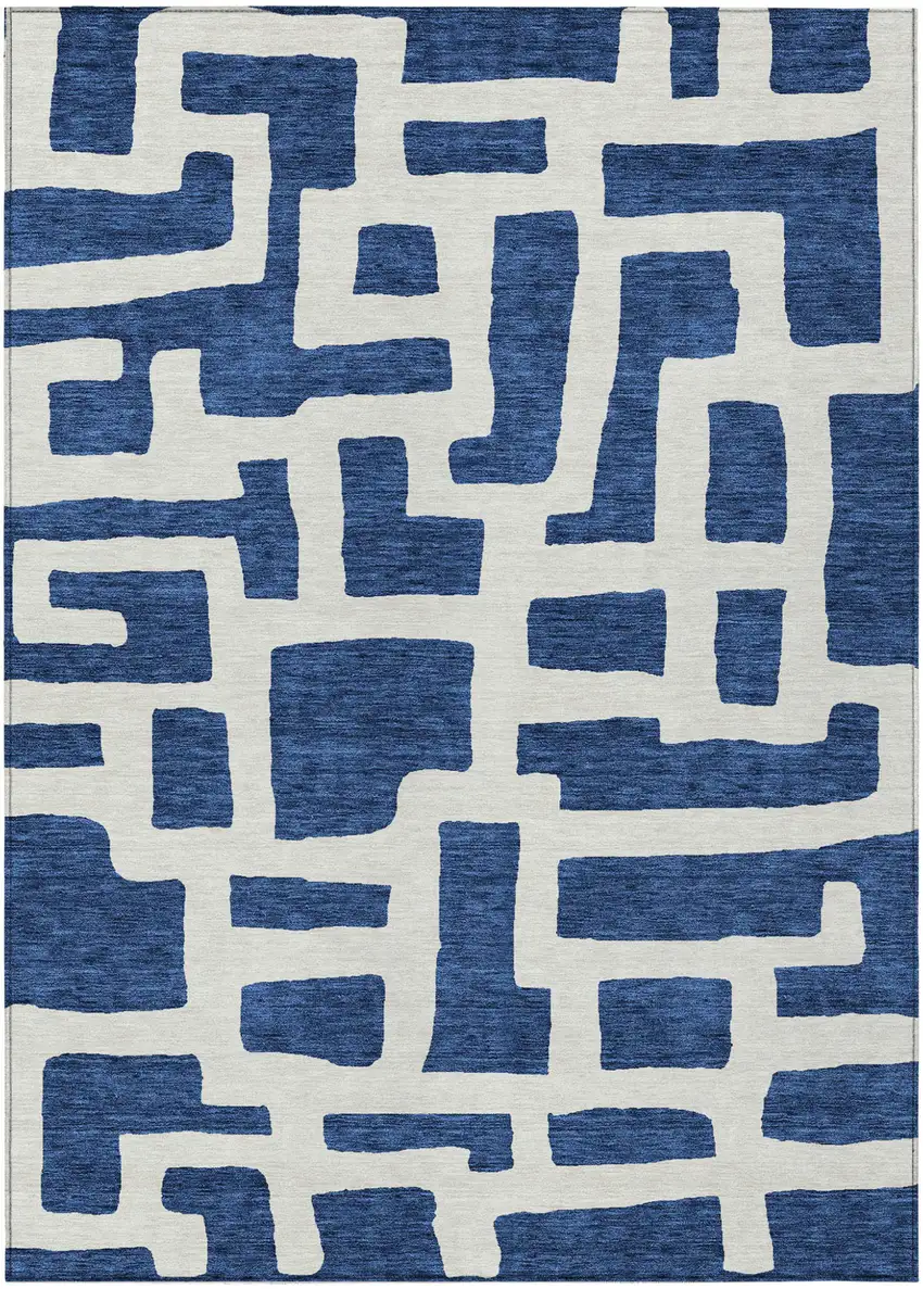 Navy Blue And Ivory Abstract Washable Indoor Outdoor Area Rug Photo 2
