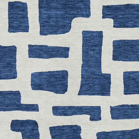 Navy Blue And Ivory Abstract Washable Indoor Outdoor Area Rug Photo 6