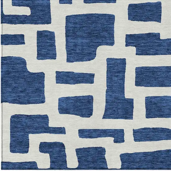 Navy Blue And Ivory Abstract Washable Indoor Outdoor Area Rug Photo 7