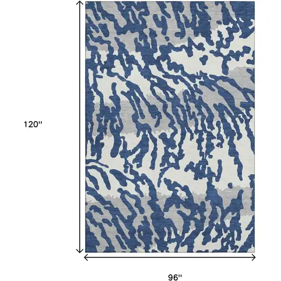 Navy Blue And Ivory Animal Print Washable Area Rug With UV Protection Photo 9