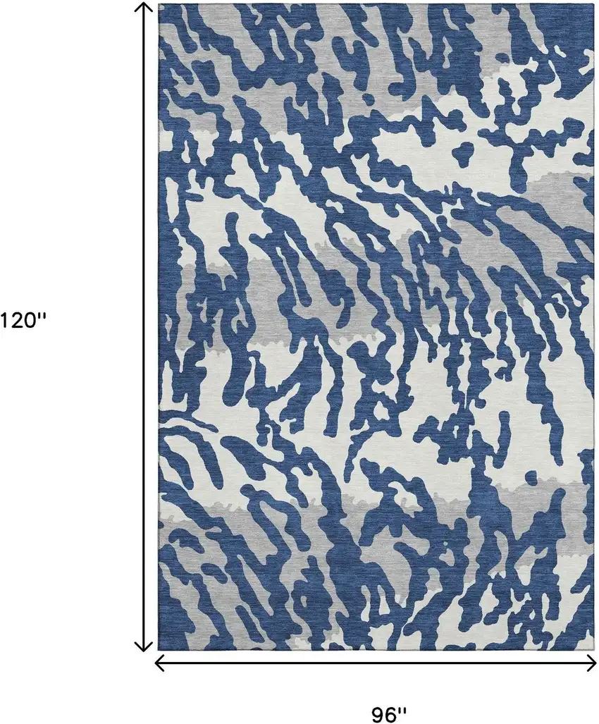 Navy Blue And Ivory Animal Print Washable Area Rug With UV Protection Photo 9