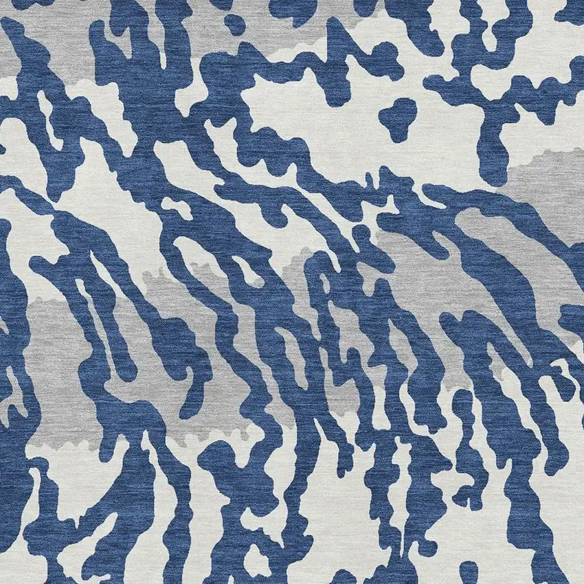 Navy Blue And Ivory Animal Print Washable Area Rug With UV Protection Photo 3