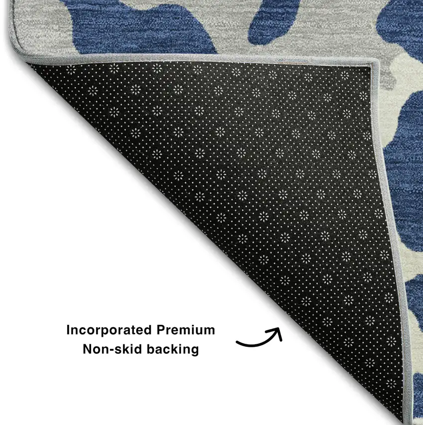 Navy Blue And Ivory Animal Print Washable Area Rug With UV Protection Photo 7