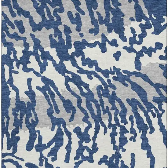 Navy Blue And Ivory Animal Print Washable Area Rug With UV Protection Photo 4