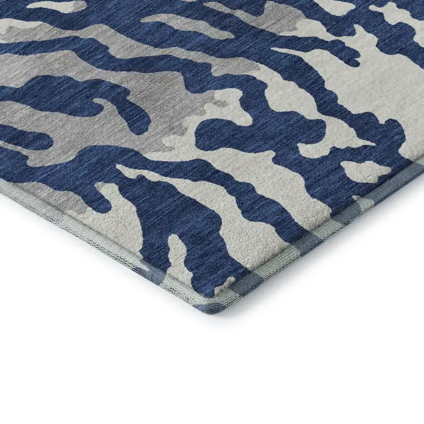 Navy Blue And Ivory Animal Print Washable Area Rug With UV Protection Photo 8