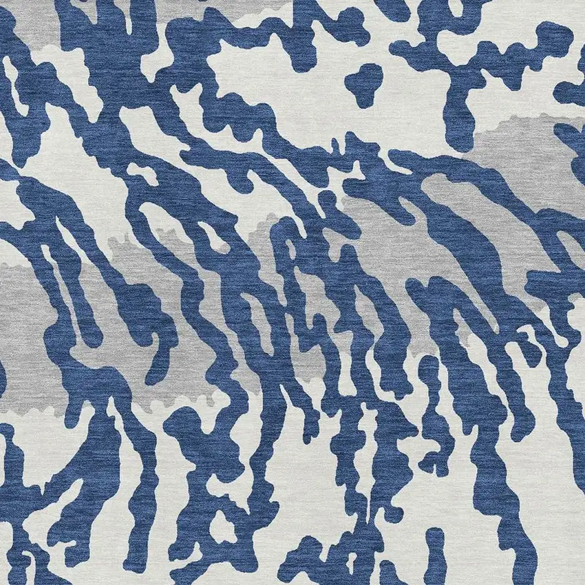 Navy Blue And Ivory Animal Print Washable Area Rug With UV Protection Photo 3