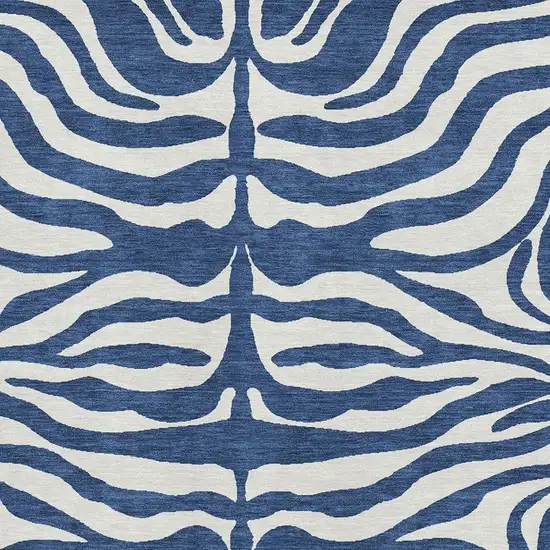 Navy Blue And Ivory Animal Print Washable Area Rug With UV Protection Photo 3