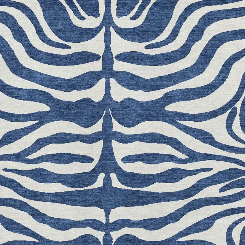 Navy Blue And Ivory Animal Print Washable Area Rug With UV Protection Photo 3