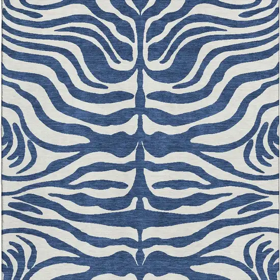 Navy Blue And Ivory Animal Print Washable Area Rug With UV Protection Photo 4