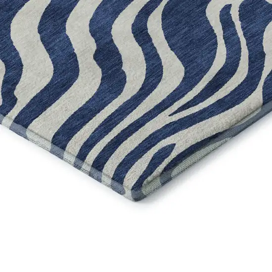 Navy Blue And Ivory Animal Print Washable Area Rug With UV Protection Photo 7