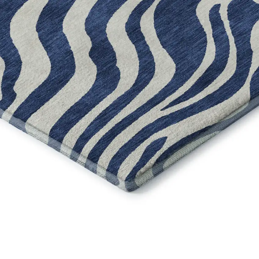 Navy Blue And Ivory Animal Print Washable Area Rug With UV Protection Photo 7