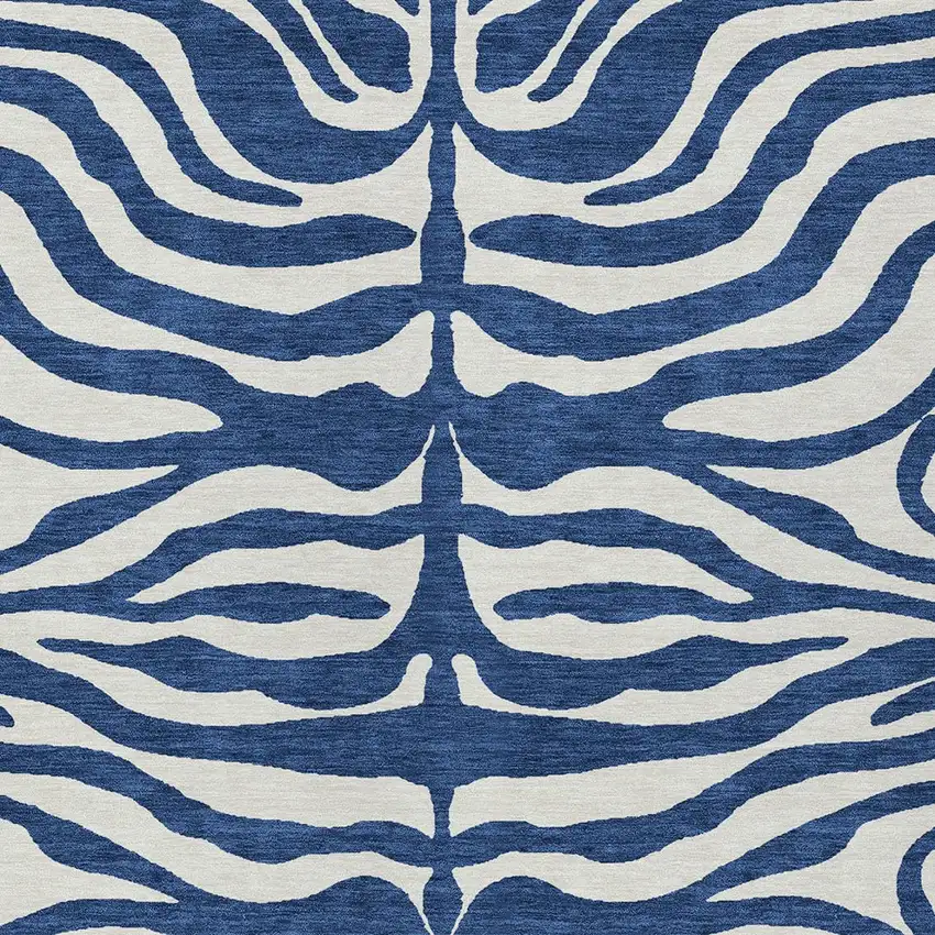 Navy Blue And Ivory Animal Print Washable Indoor Outdoor Area Rug Photo 5
