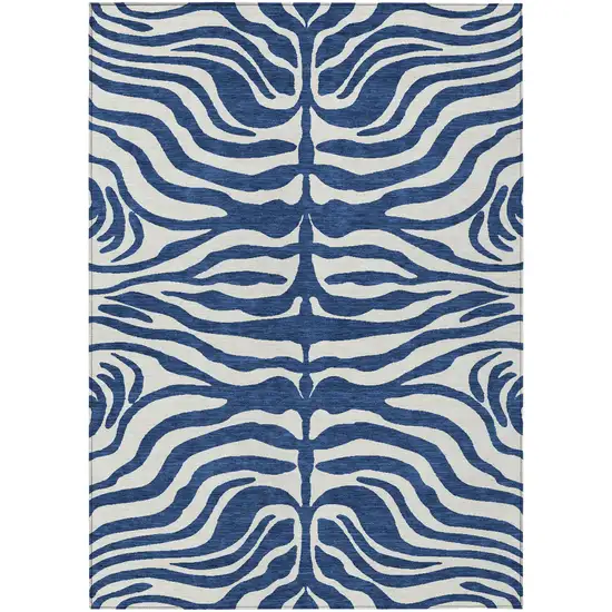 Navy Blue And Ivory Animal Print Washable Indoor Outdoor Area Rug Photo 1