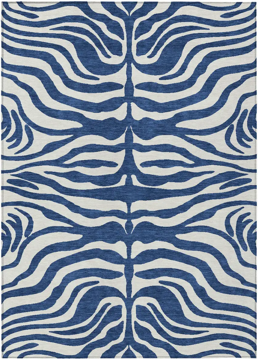 Navy Blue And Ivory Animal Print Washable Indoor Outdoor Area Rug Photo 1
