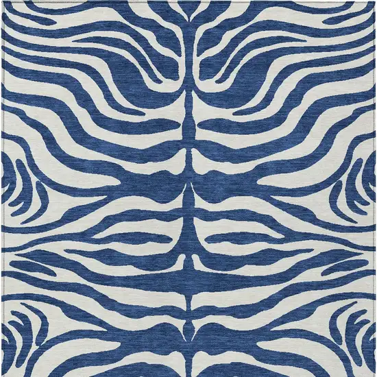 Navy Blue And Ivory Animal Print Washable Indoor Outdoor Area Rug Photo 4
