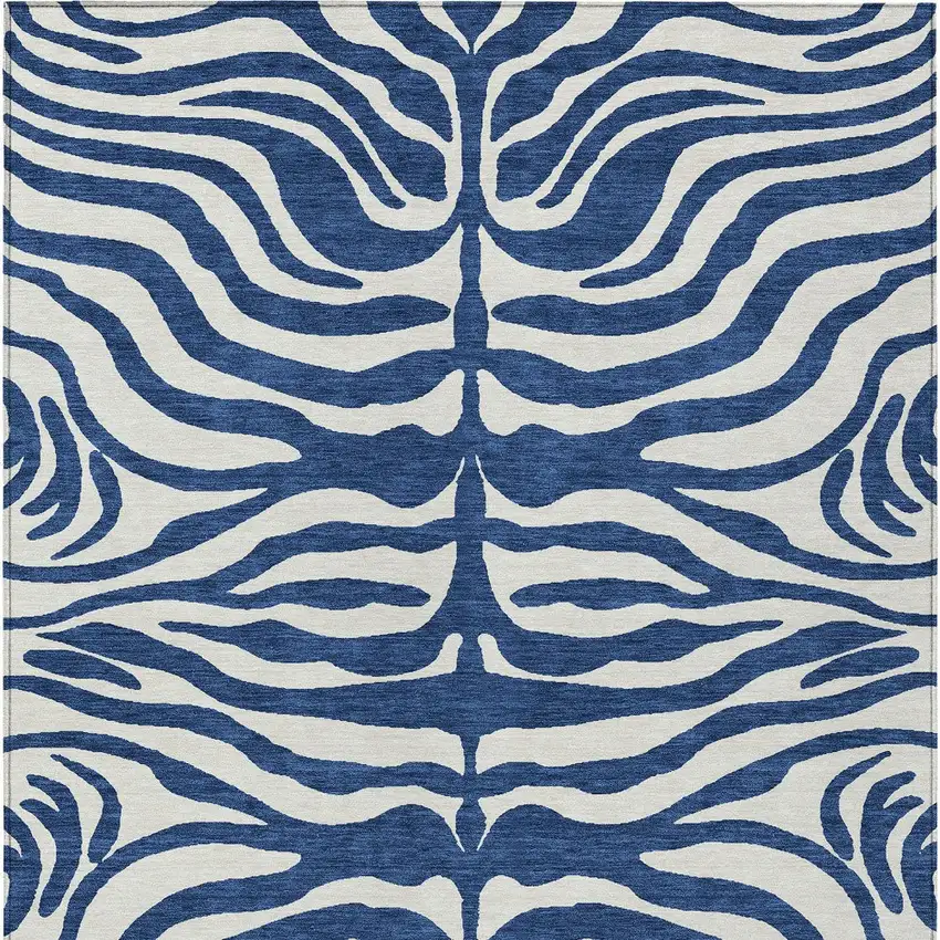 Navy Blue And Ivory Animal Print Washable Indoor Outdoor Area Rug Photo 4