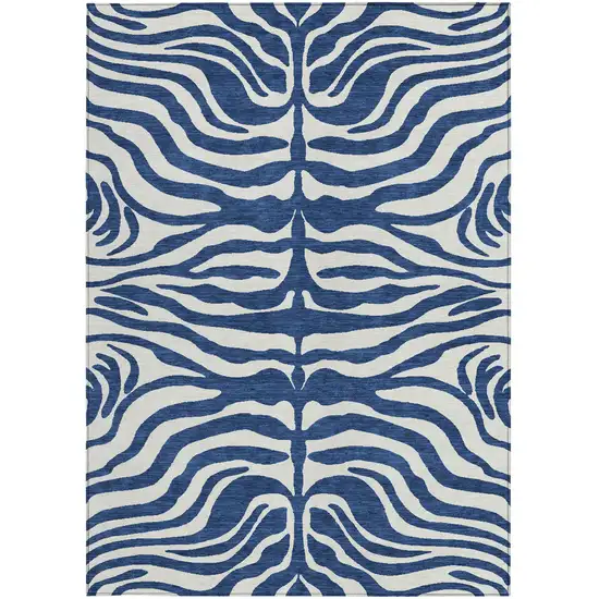 Navy Blue And Ivory Animal Print Washable Indoor Outdoor Area Rug Photo 5