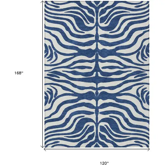 Navy Blue And Ivory Animal Print Washable Indoor Outdoor Area Rug Photo 6