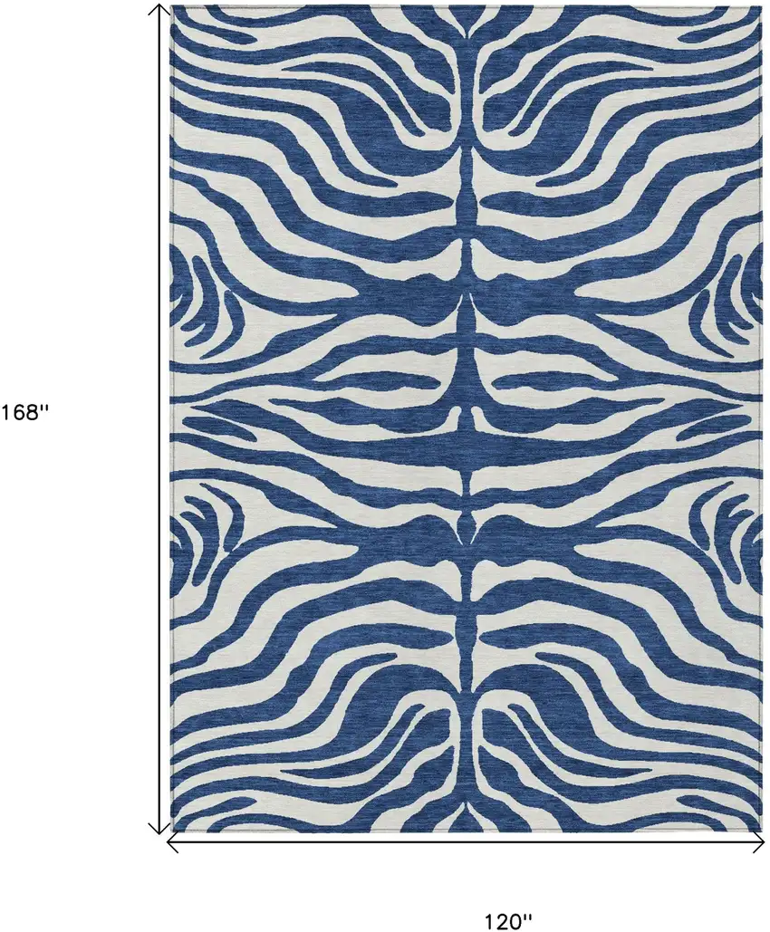 Navy Blue And Ivory Animal Print Washable Indoor Outdoor Area Rug Photo 6