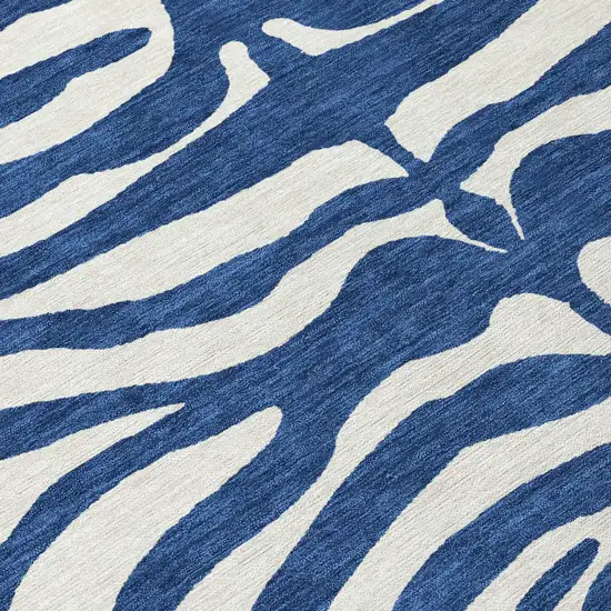 Navy Blue And Ivory Animal Print Washable Indoor Outdoor Area Rug Photo 7