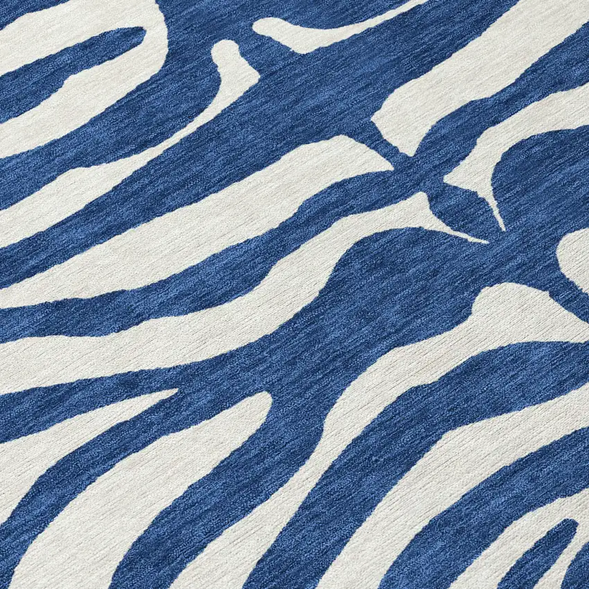 Navy Blue And Ivory Animal Print Washable Indoor Outdoor Area Rug Photo 7
