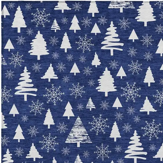 Navy Blue And Ivory Botanical Leaves Washable Indoor Outdoor Area Rug Photo 4