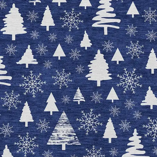 Navy Blue And Ivory Botanical Leaves Washable Indoor Outdoor Area Rug Photo 3