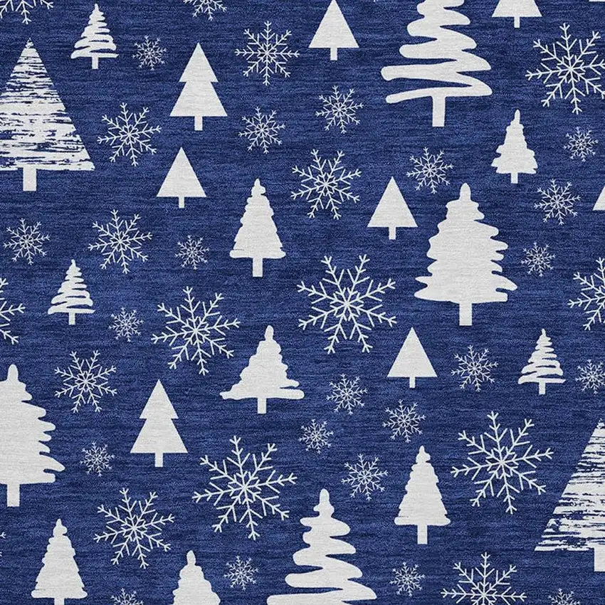 Navy Blue And Ivory Botanical Leaves Washable Indoor Outdoor Area Rug Photo 3