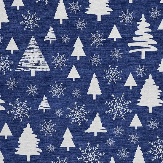 Navy Blue And Ivory Botanical Leaves Washable Indoor Outdoor Area Rug Photo 3