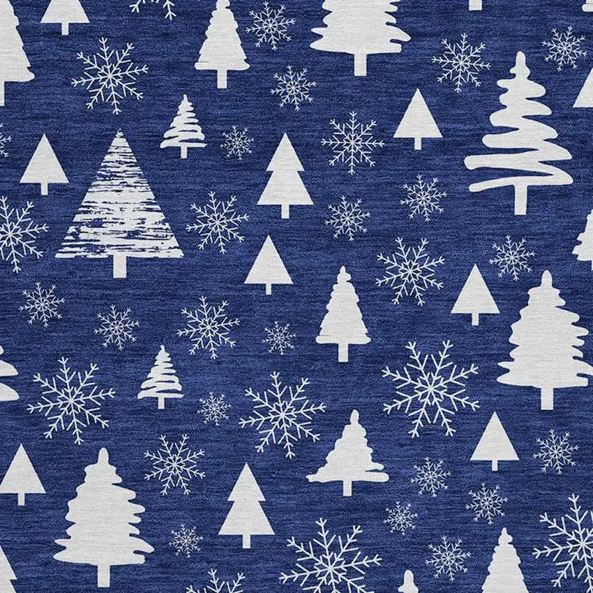 Navy Blue And Ivory Botanical Leaves Washable Indoor Outdoor Area Rug Photo 3