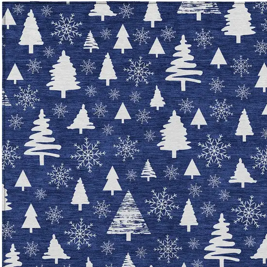 Navy Blue And Ivory Botanical Leaves Washable Indoor Outdoor Area Rug Photo 9