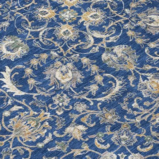 Navy Blue And Ivory Botanical Leaves Washable Indoor Outdoor Area Rug Photo 5