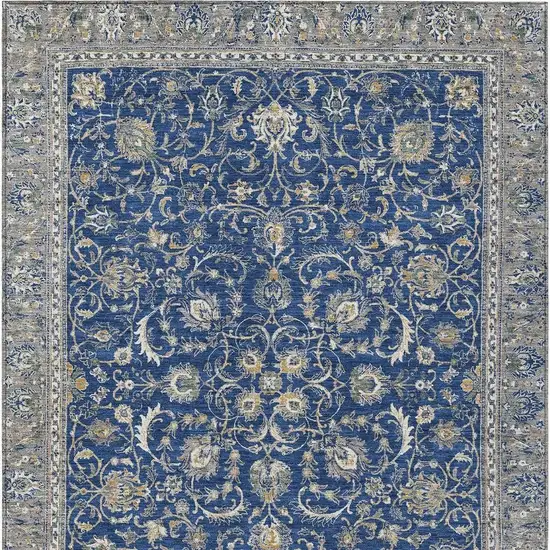 Navy Blue And Ivory Botanical Leaves Washable Indoor Outdoor Area Rug Photo 3