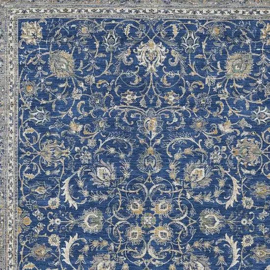 Navy Blue And Ivory Botanical Leaves Washable Indoor Outdoor Area Rug Photo 2