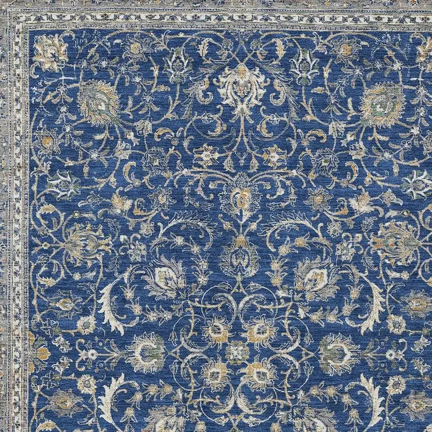 Navy Blue And Ivory Botanical Leaves Washable Indoor Outdoor Area Rug Photo 2
