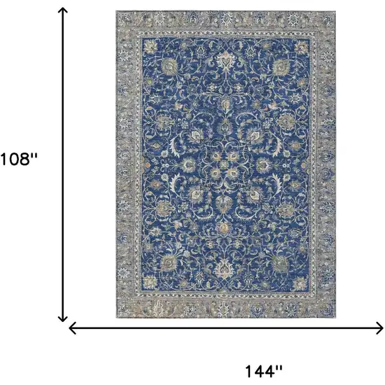 Navy Blue And Ivory Botanical Leaves Washable Indoor Outdoor Area Rug Photo 6
